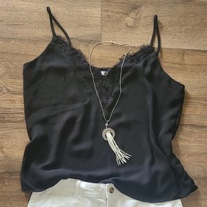 Lightly Worn! SOCIALITE - Black Silky Lace Embellished Tank - Size XL